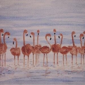 Art Flamingos Signed Bonshire-6 x 4.75 in Home Decorating Beach House Accents